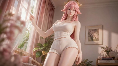 粉发少女的慵懒居家时光