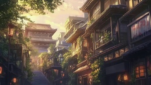 黄昏落日唯美古城建筑