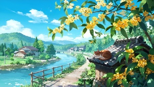 河畔猫影