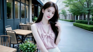  街边茶餐厅旁甜美美女