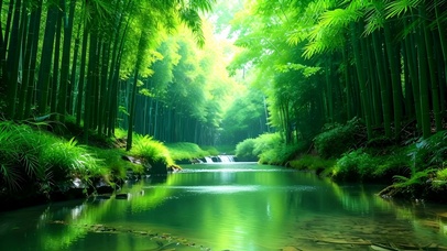 绿色护眼竹林溪流