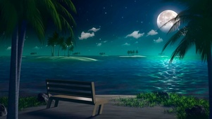 唯美夜空圆月海岛