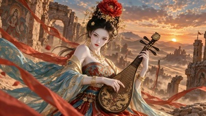 大漠古风红衣琵琶美人