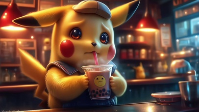 喝奶茶忧郁的皮卡丘4K