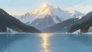 积雪雪山湖泊