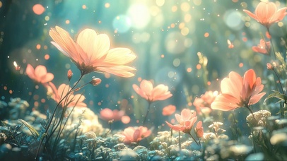 静谧微光花朵森林