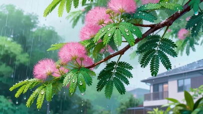 雨中合欢花