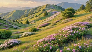 治愈春日山间花海风景