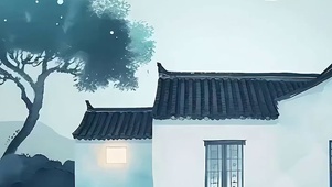 古风简约房屋树木带鱼屏