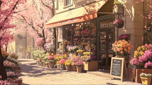 粉色浪漫春日鲜花商店