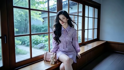 窗台边休息的美女