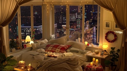 温馨的新年圣诞雪天卧室