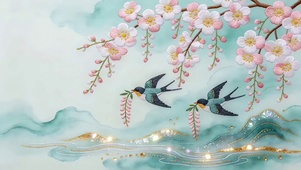 烟雨春涧燕语花朝
