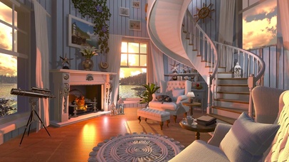 傍晚夕阳湖边别墅房间