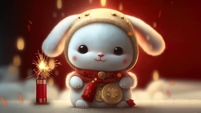萌萌小兔子放烟花