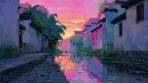 徽州古城落日唯美光影