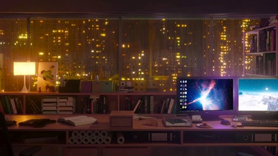 夜晚书房外的雨