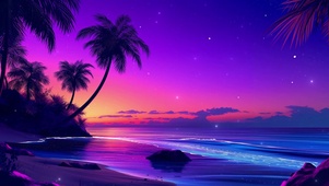 日落晚霞美丽海滩风景壁纸