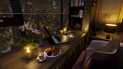 4K夜雨天安静书房