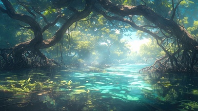 阳光纯净热带雨林河流