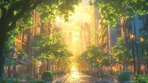 绿色城市清新黄昏街景