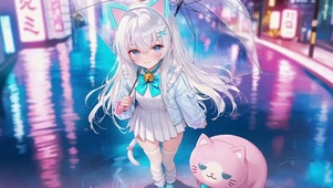 雨夜都市猫耳二次元美少女