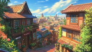 俯瞰夏日古城午后建筑