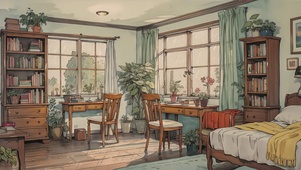 【雨景】手绘卧室