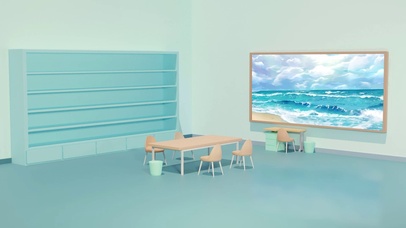 3D渲染蓝色风格电脑桌面