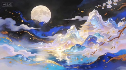 蓝金泼墨新中式国风意境