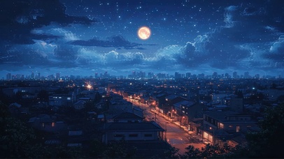 圆月星云城市夜景建筑