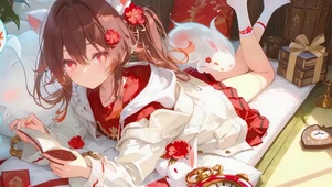 猫耳少女花间卧兔