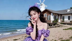 海边木屋前可爱又迷人的美女2