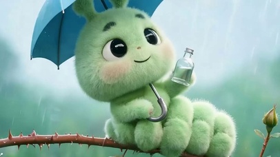 下雨天可爱毛毛虫带鱼屏
