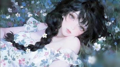 躺草坪的悠闲惬意少女