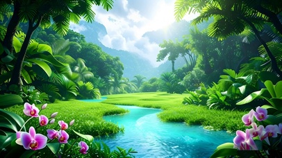 绿色护眼花草溪流