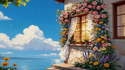 海边鲜花小屋