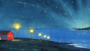 夜景星空油画风景双屏带鱼屏