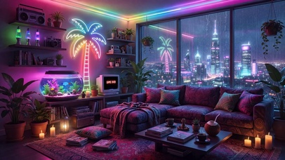 温馨雨夜房间