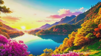 阳光明媚山清水秀美景