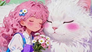 女孩与猫咪双屏