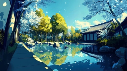 蓝色庭院宁静午后风景