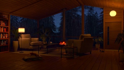 温馨的雨天夜晚房间