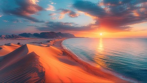 落日沙丘大海