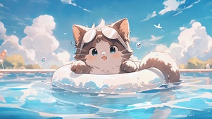 和猫咪一起游泳