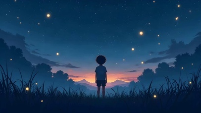 少年 夏夜萤火星空