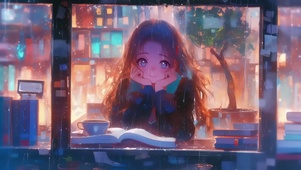 4k插画-雨天女孩