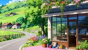 护眼蓝天白云树木花店双屏