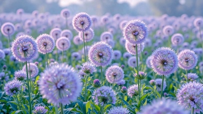 梦幻紫色蒲公英花田