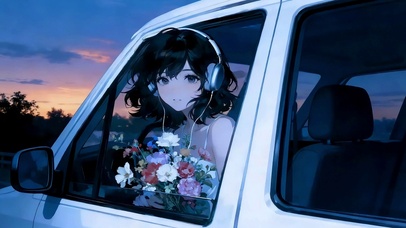 黄昏车窗的她